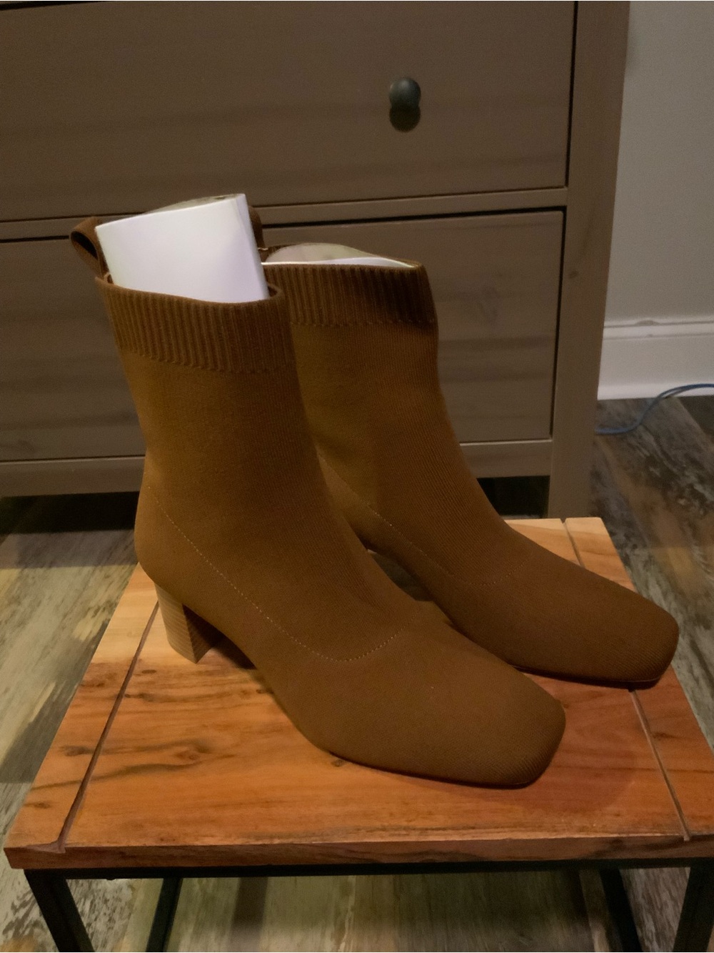 Quince Women’s Chestnut Knit Sock Booties with Block Heel Size 9 - Picture 2 of 6